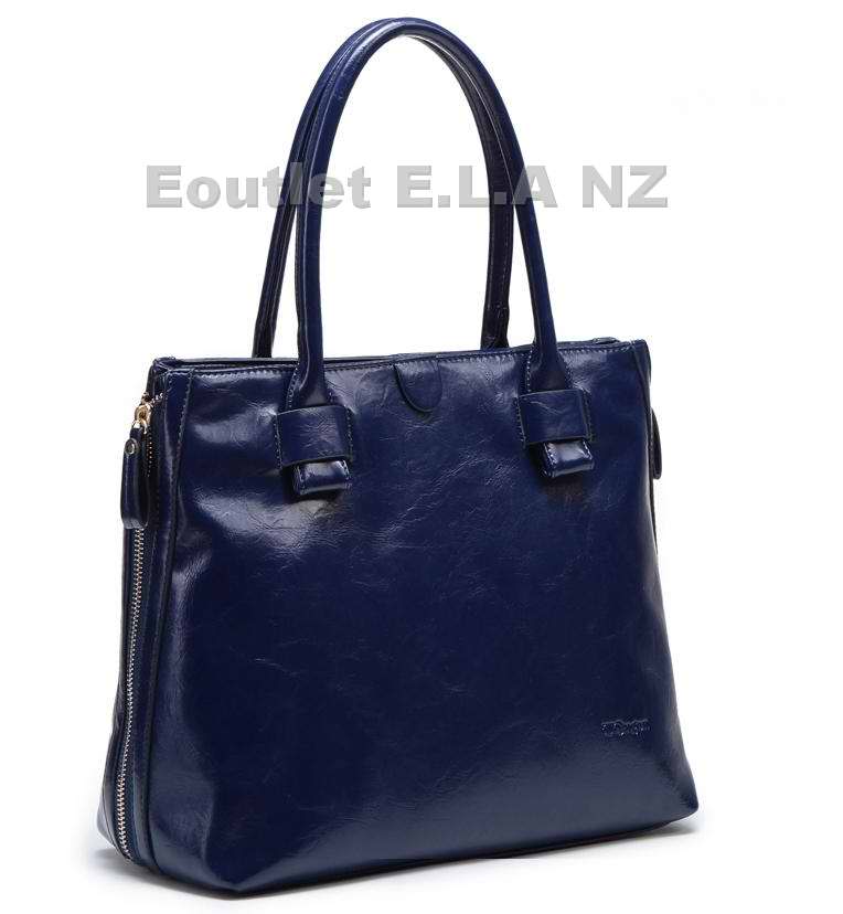 EXPANDABLE GENUINE LEATHER HANDBAG-BLUE
